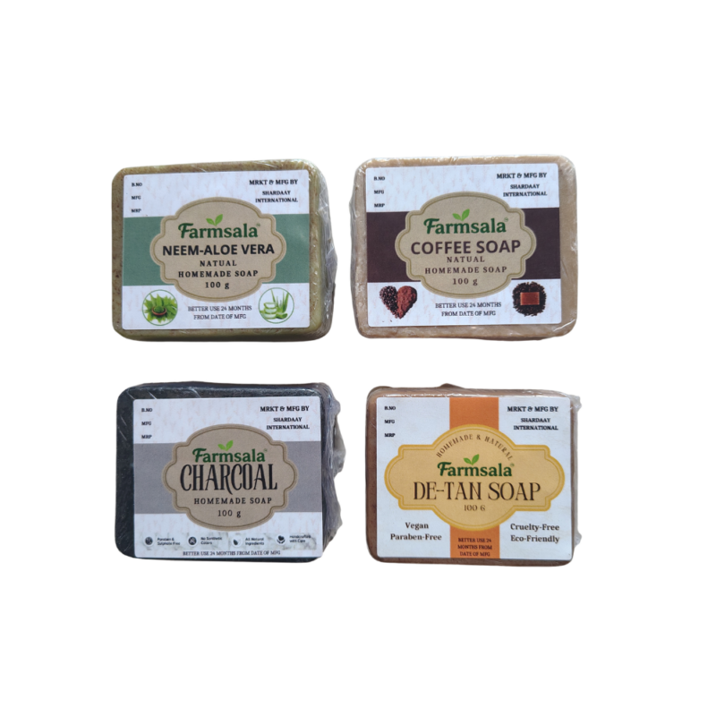 Farmsala All 4 Soap Combo Pack | Charcoal + Neem + De-Tan + Coffee | Complete Skin Care