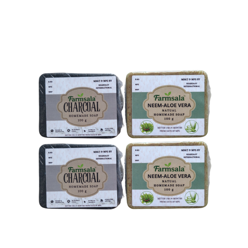 Farmsala Charcoal & Neem Aloe Vera Soap Combo | Deep Cleansing & Herbal Care | Soap Pack