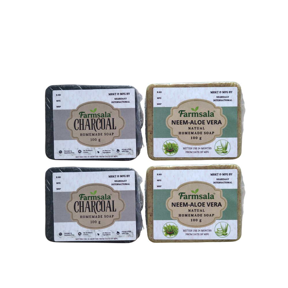 Farmsala Charcoal & Neem Aloe Vera Soap Combo | Deep Cleansing & Herbal Care | Soap Pack