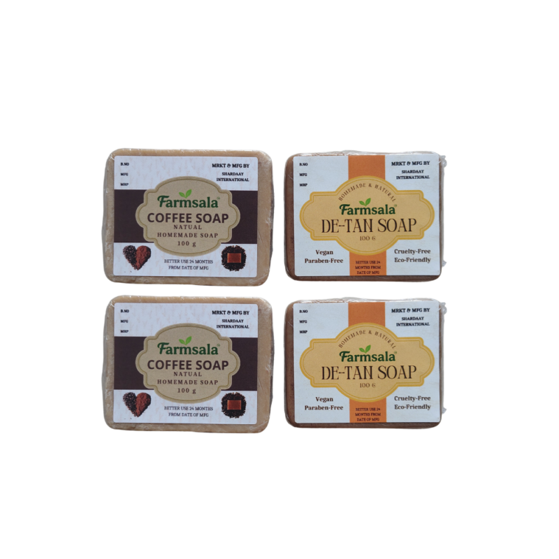 Farmsala Coffee & De-Tan Soap Combo | Exfoliating & Brightening Care | Soap Pack