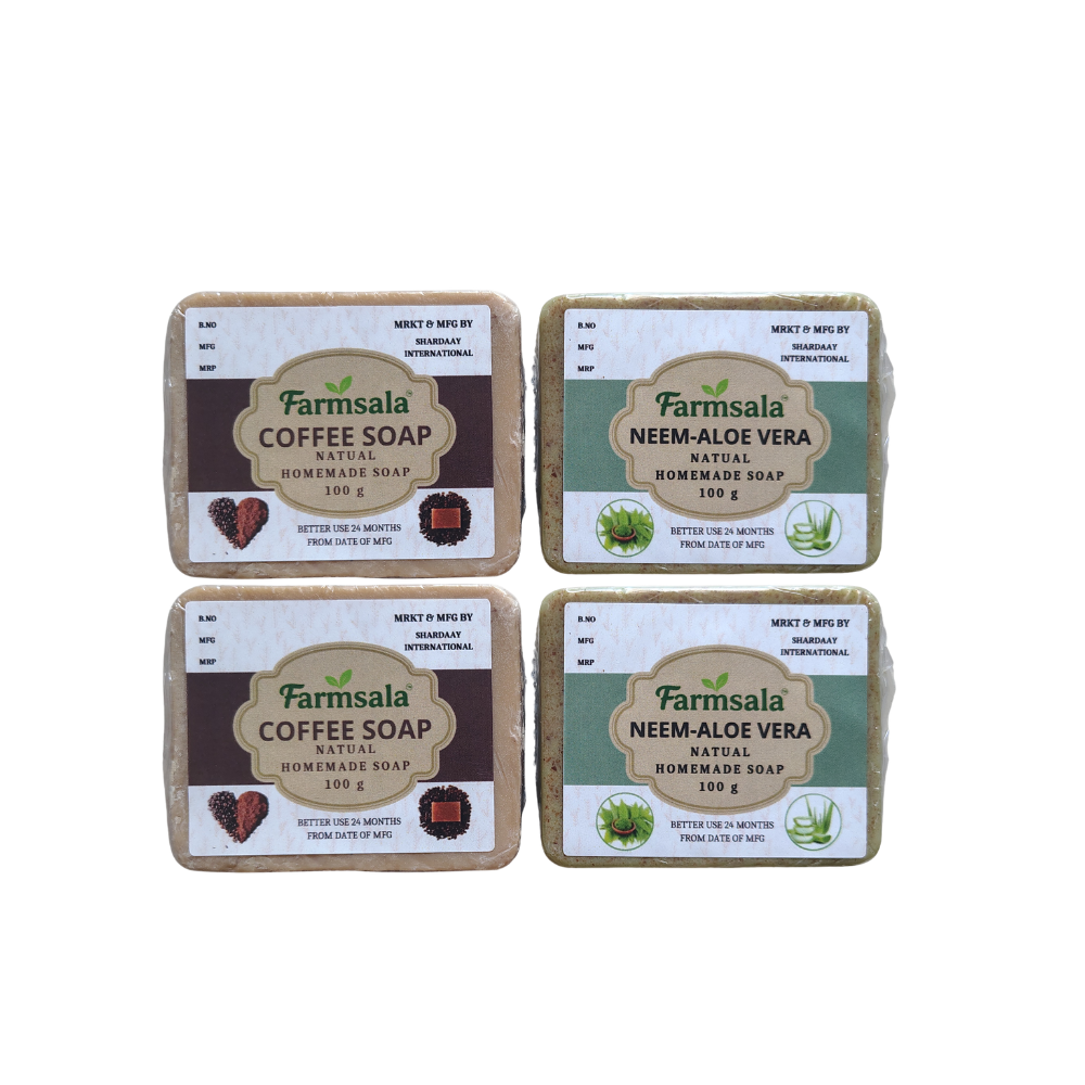 Farmsala Coffee & Neem Aloe Vera Soap Combo | Refreshing & Herbal Care | Soap Pack