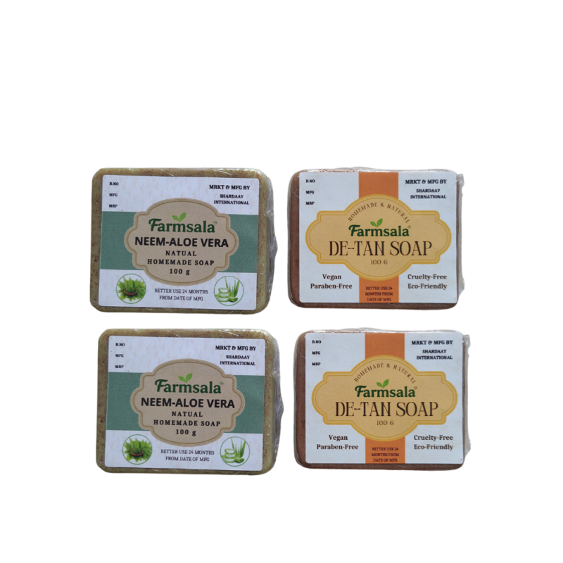 Farmsala Neem Aloe Vera & De-Tan Soap Combo | Herbal & Brightening Care | Soap Pack