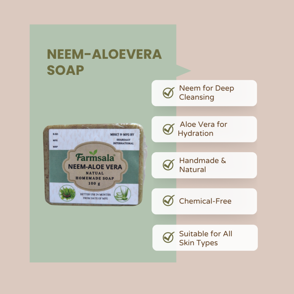 Farmsala Neem Aloe Vera Soap | Clear & Healthy Skin | Herbal Antibacterial Bathing Bar