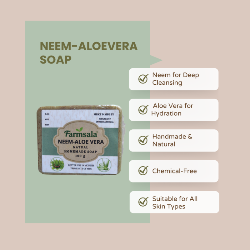 Farmsala Neem Aloe Vera Soap | Clear & Healthy Skin | Herbal Antibacterial Bathing Bar