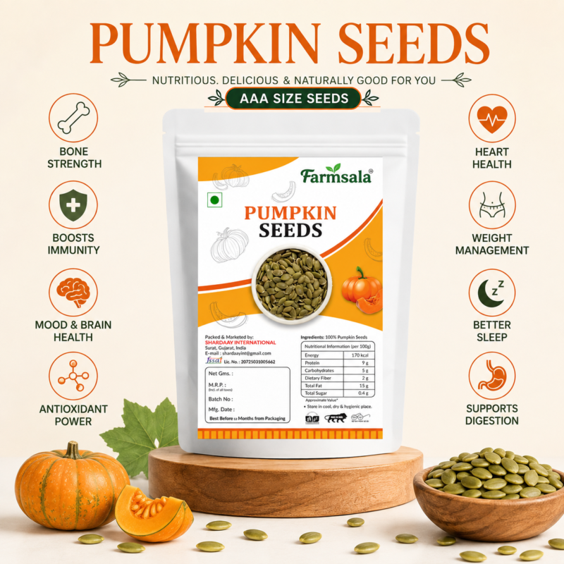 Farmsala Premium Pumpkin Seeds | Size- AAA | Protein & Fiber Rich Superfood