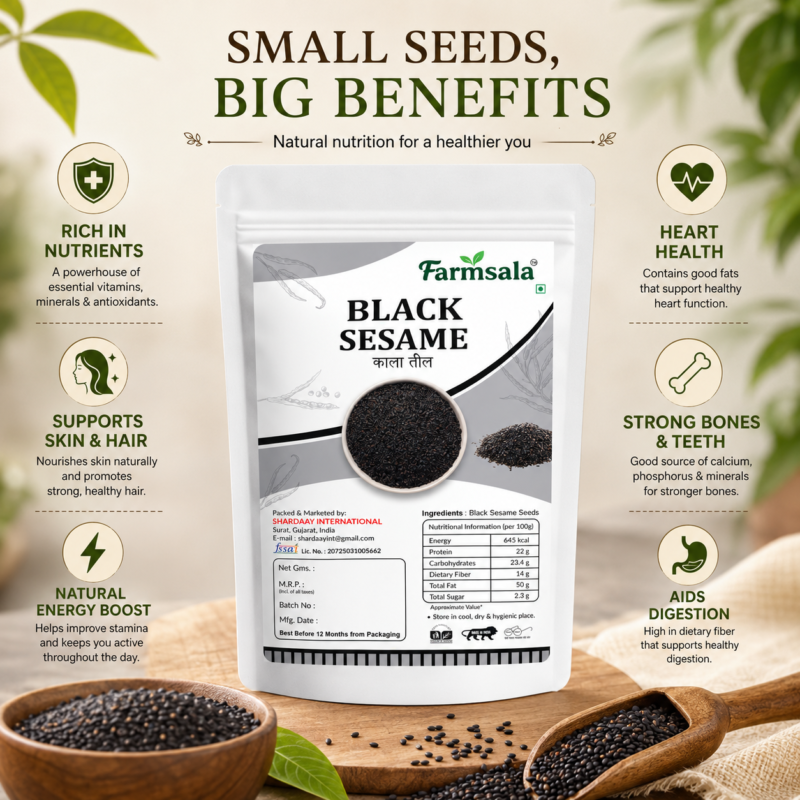 Premium Black Sesame Seeds (Kala Til) | Natural & Unpolished | Rich in Calcium & Protein