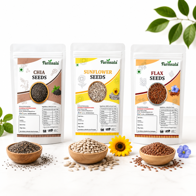 Flax, Chia & Sunflower Seeds Combo | Omega Rich 3-in-1 Superfood Mix | 600g
