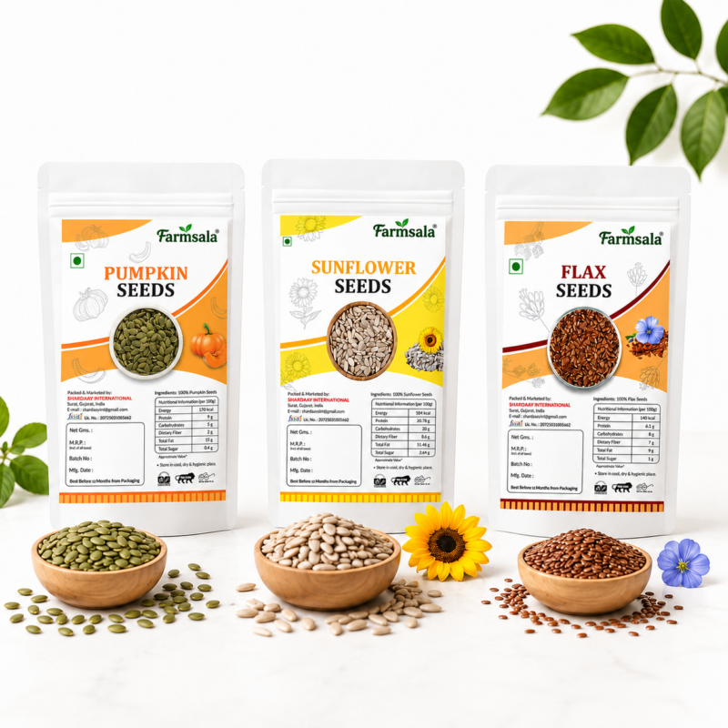 Flax, Pumpkin & Sunflower Seeds Combo | Fiber, Protein & Omega Rich Superfood Mix | 600g