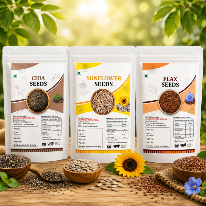Flax, Chia & Sunflower Seeds Combo | Omega Rich 3-in-1 Superfood Mix | 600g