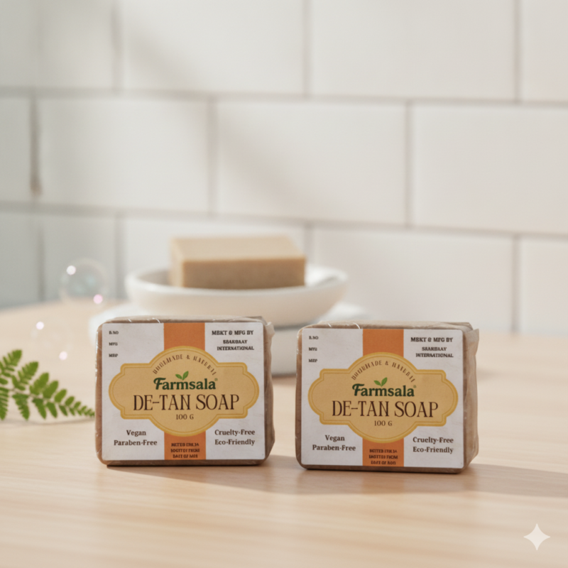Farmsala De-Tan Soap | Sandalwood & Multani Mitti | Tan Removal & Skin Brightening