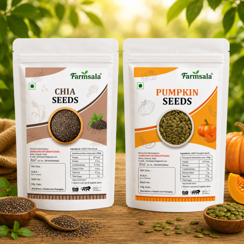 PuFarmsala Chia Seeds & Pumpkin Seeds Combo | Natural | High Protein & Fiber | Healthy Superfood Pack | 400g