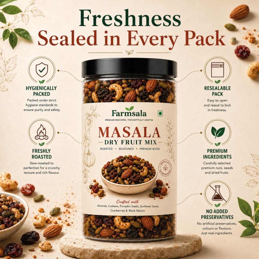 Masala Dry Fruit Mix – Almonds, Cashews, Pumpkin Seeds, Sunflower Seeds & Cranberries – 400 G